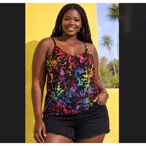 Torrid Ava Stretch Challis Cami 2X? Rainbow Tie Dye Plus Sleeveless V Neck Pride